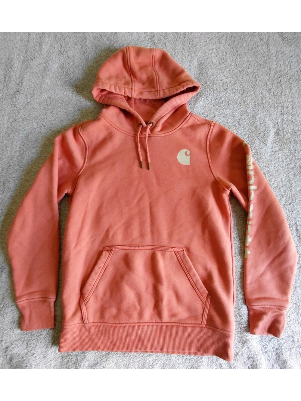 Womens Carhartt Clarksburg Hoodie Sweatshirt XS Relaxed Pink Orange Accent Logo
